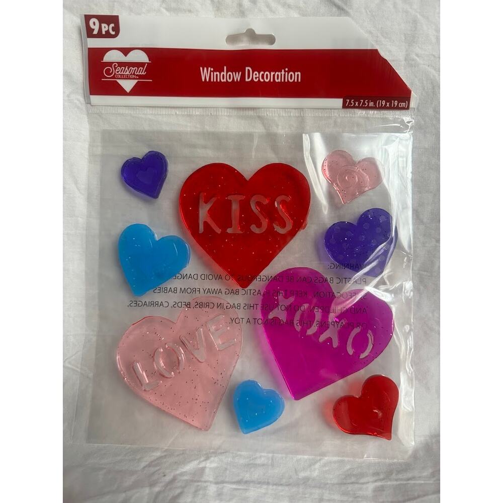 NEW Cute Window Gel Cling Stickers Hearts‎ Valentines Day 9 pc Anniversary LOVE!